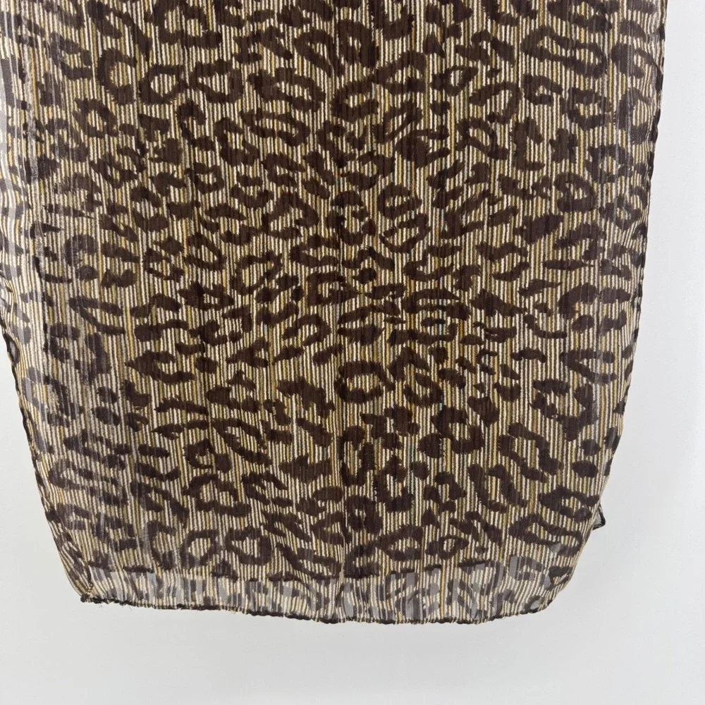 Leopard Print Pleated Sheer Scarf Brown Taupe Lightweight Animal Print